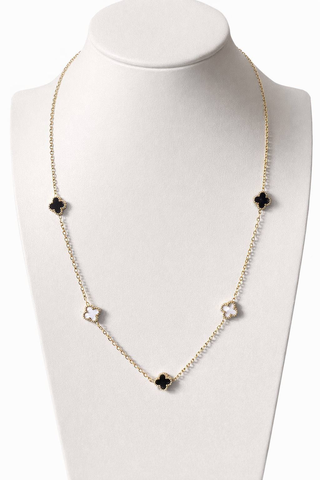 Mini Amora Noir & Pearl Five-Clover Necklace